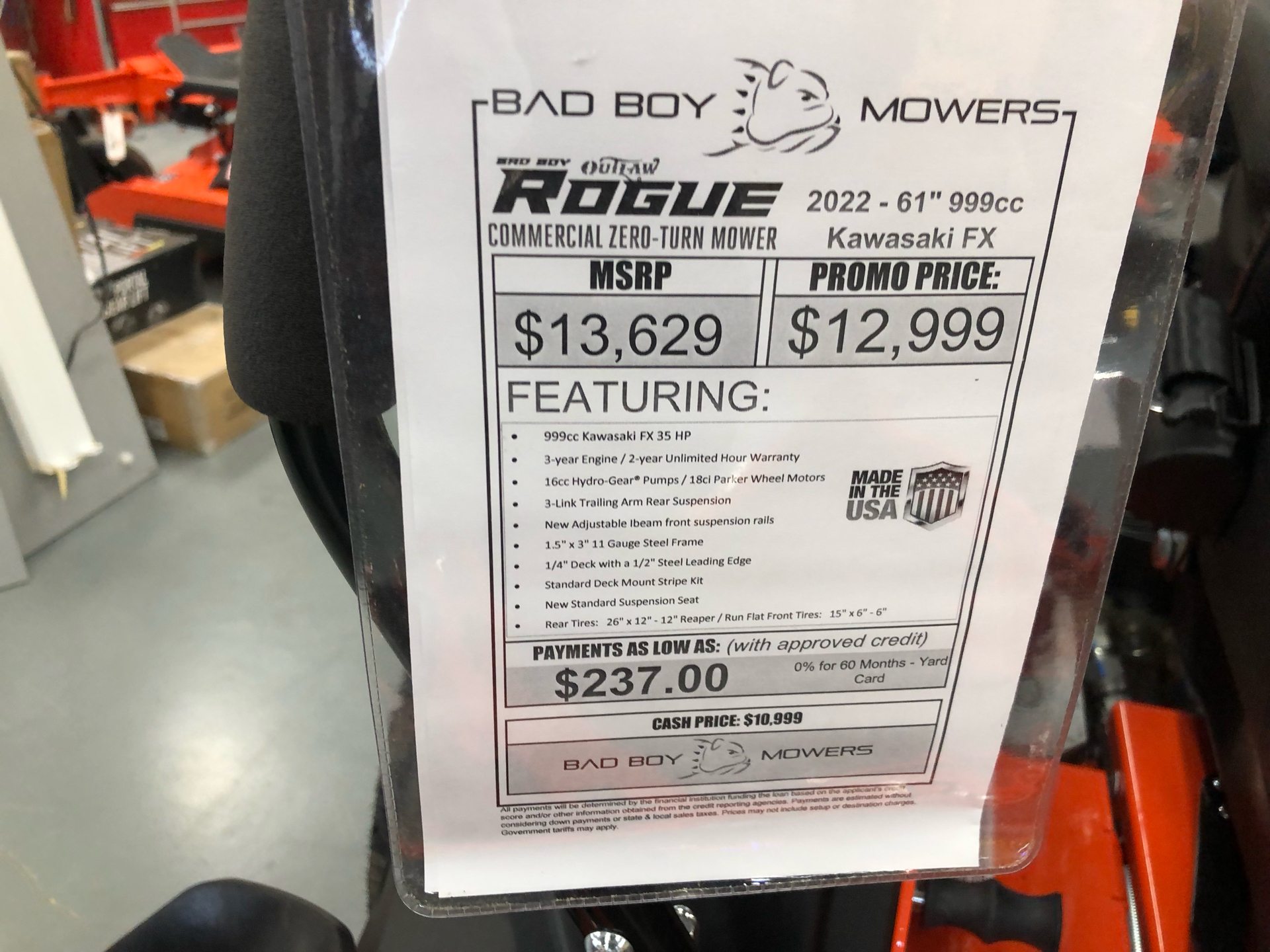 2022 Bad Boy Mowers Rogue 61 in. Kawasaki FX1000 35 hp in Saucier, Mississippi - Photo 3