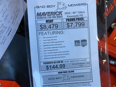 2022 Bad Boy Mowers Maverick 60 in. Kawasaki FS730 24 hp in Saucier, Mississippi - Photo 12