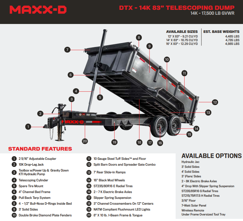 2024 MAXX-D TRAILERS 7x16x2 DUMP DTX TELESCOPING 14K in Redding, California