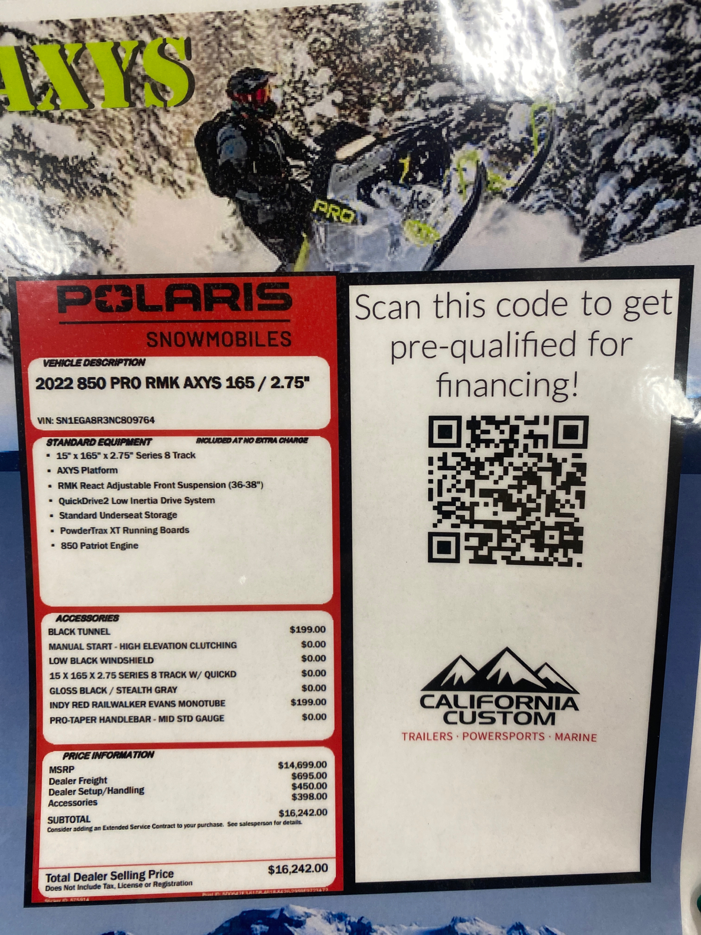 2022 Polaris 850 PRO RMK Axys 165 2.75 in. Factory Choice in Elk Grove, California - Photo 8