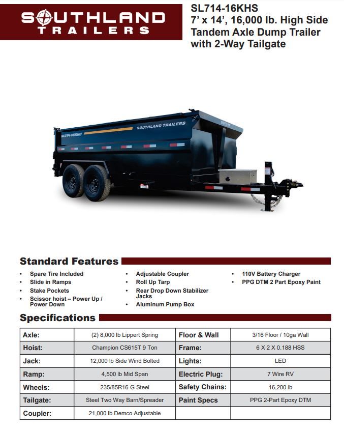 2024 Southland Trailer Corp 7X14X4 - 16K DUMP SL714 in Merced, California