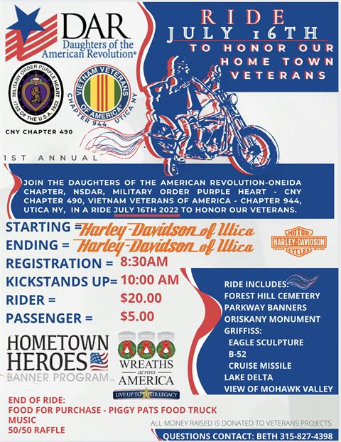 RIDE TO HONOR OUR HOME TOWN VETERANS 
