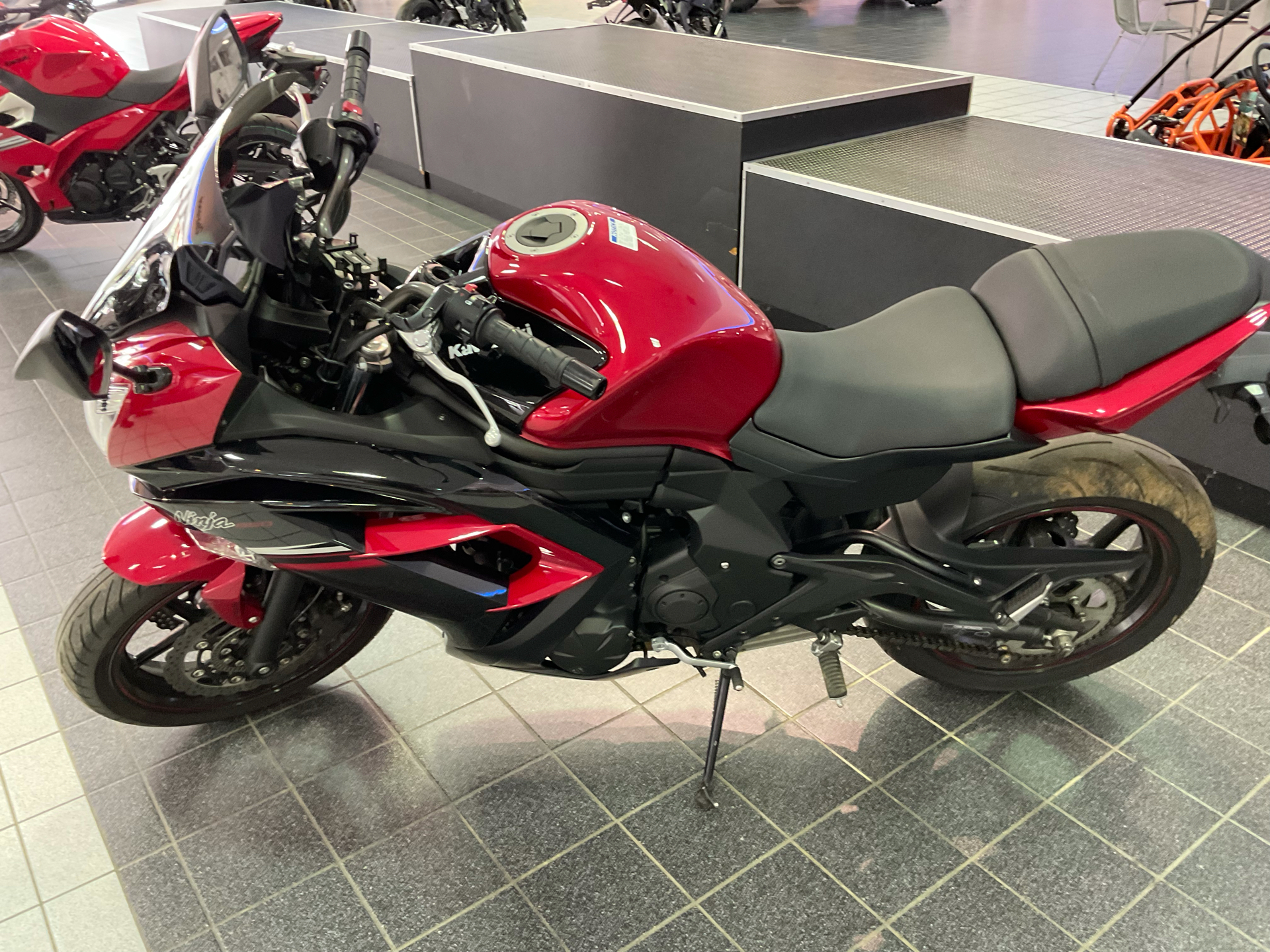 Used 2016 Kawasaki Ninja 650 ABS Motorcycles in Asheville NC | Candy Persimmon Red / Metallic Spark Black A29427