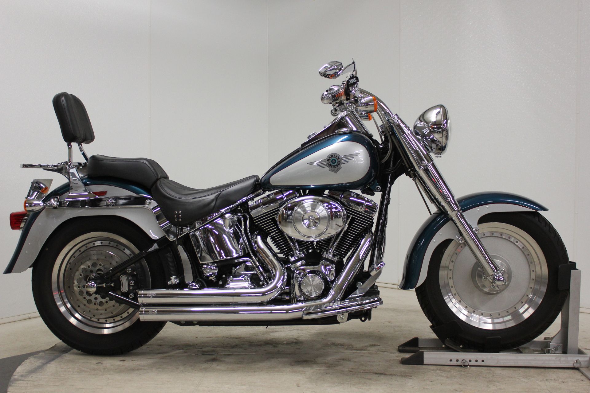 Used 2004 Harley Davidson Flstf Flstfi Fat Boy Two Tone Luxury Teal And Brilliant Silver Motorcycles In Pittsfield Ma 052374