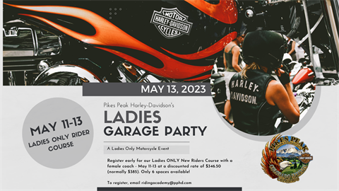 Ladies Garage Party + Ladies Only New Rider Course!