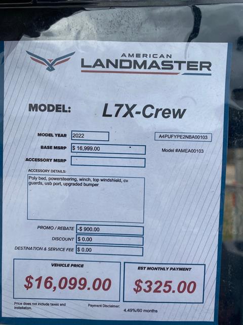 2022 American Landmaster American Landmaster L7X Crew EFI - 4x4 in Tupelo, Mississippi - Photo 5
