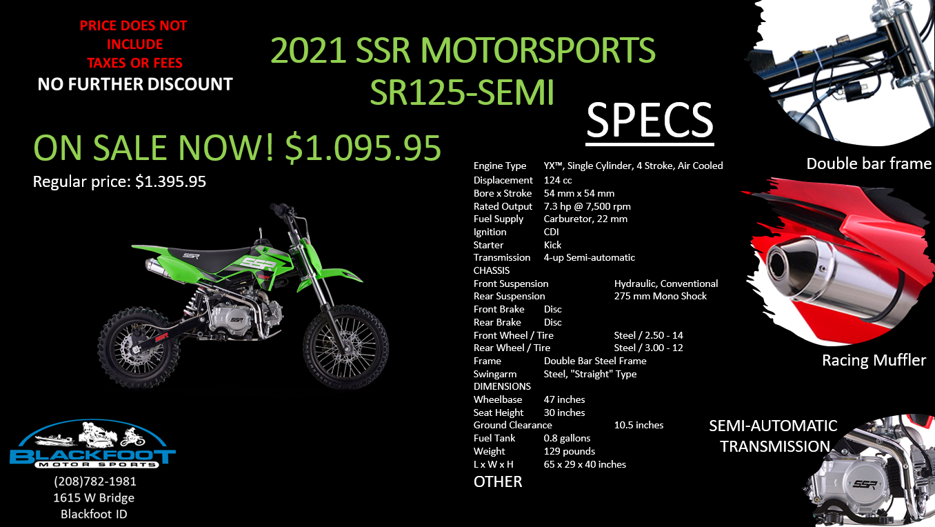 2021 SSR Motorsports SR125-SEMI in Blackfoot, Idaho - Photo 2