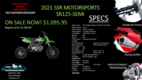 2021 SSR Motorsports SR125-SEMI in Blackfoot, Idaho - Photo 3