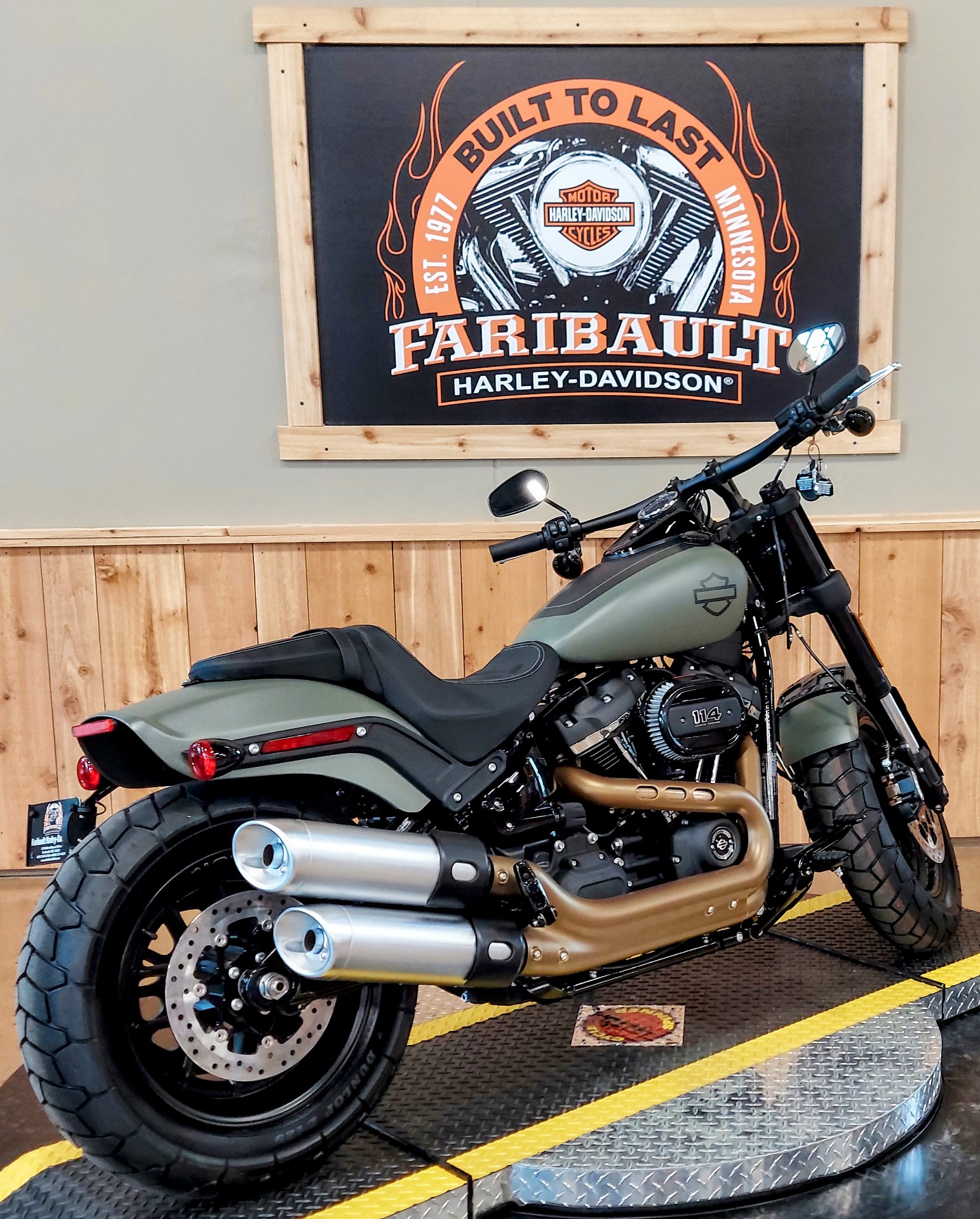 New 2021 Harley Davidson Fat Bob 114 Motorcycles In Faribault Mn Sf031766 Deadwood Green Denim