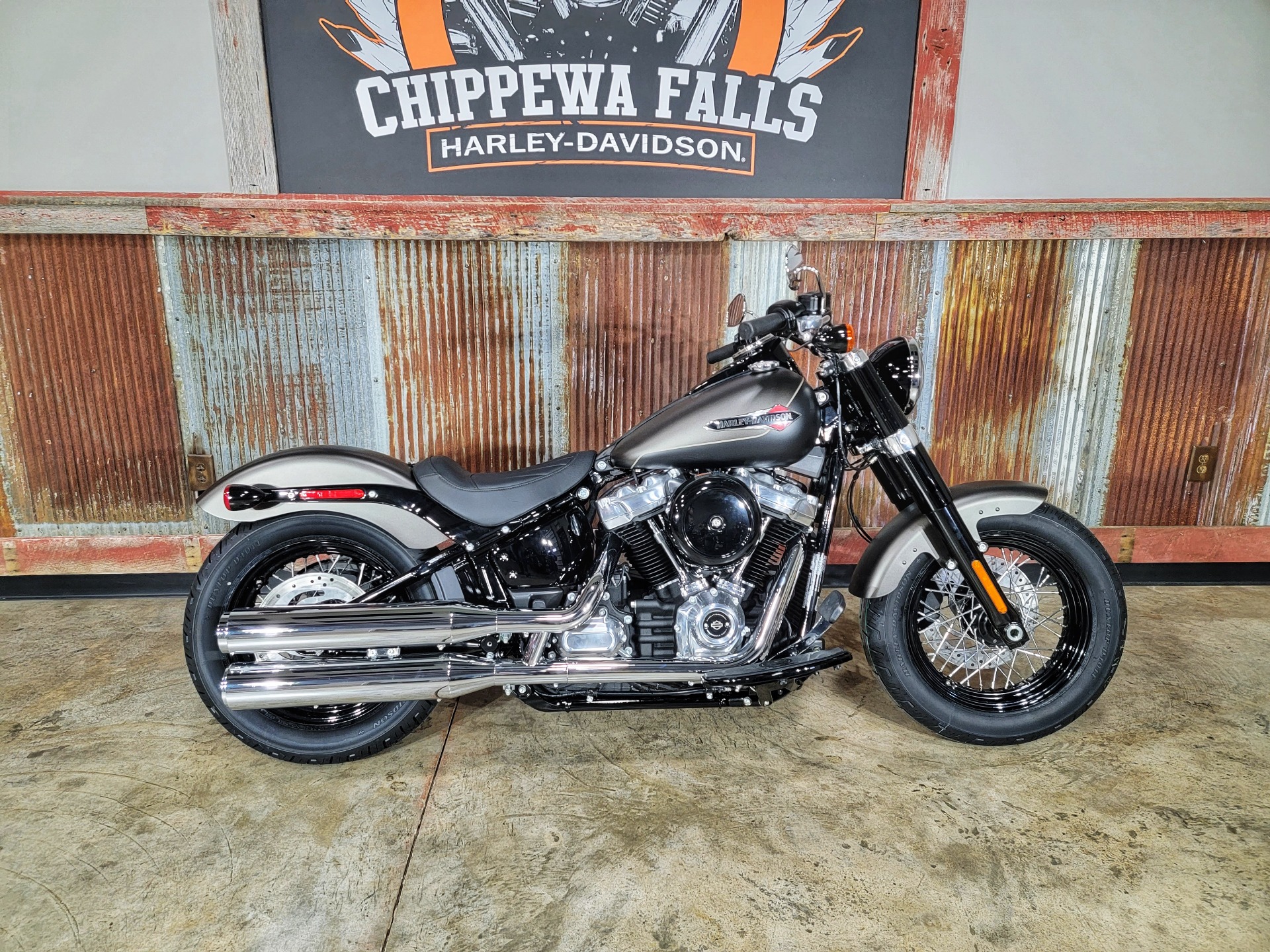New 2021 Harley Davidson Softail Slim River Rock Gray Denim Black Denim Motorcycles In Chippewa Falls Wi Fx031690