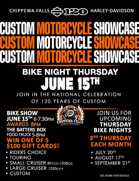  June Bike Night & 120th Anniversary Custom Motorcycle Showcase