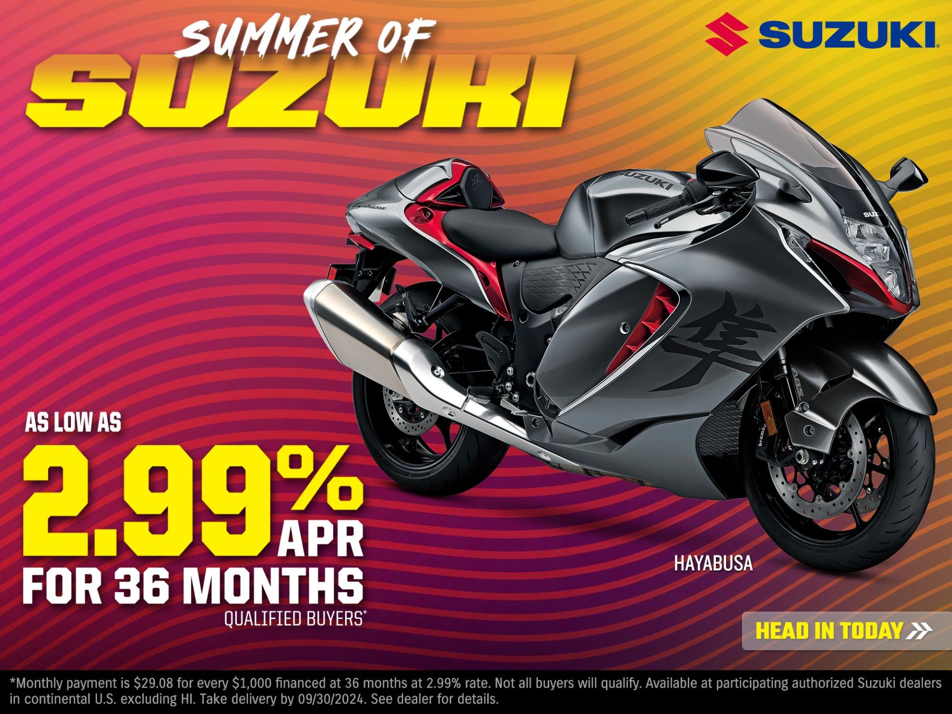 Suzuki Motor of America Inc. Suzuki - Summer of Suzuki- As Low As 2.99% APR For 36 Months