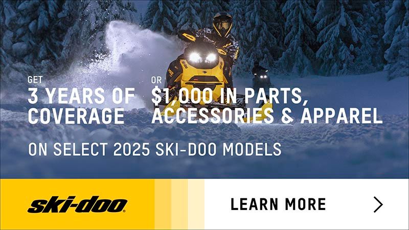 Ski-Doo - Get 3 years of coverage or $1,000 in parts, accessories & apparel on select 2025 Ski-Doo Models