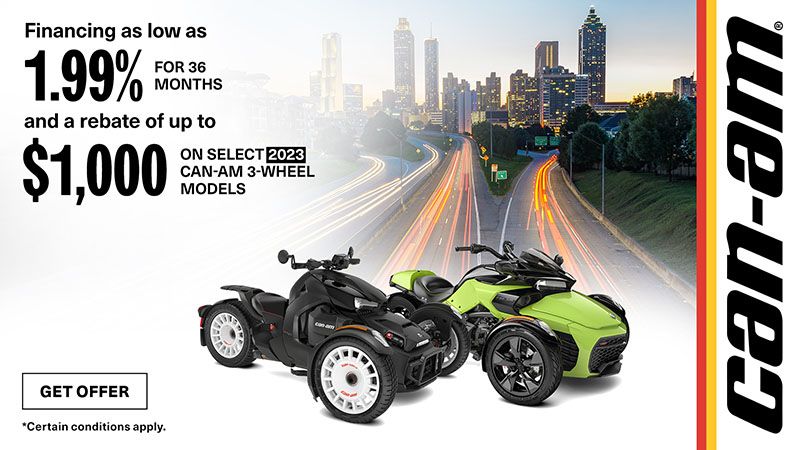 Can-Am - Get a $1,000 rebate and financing as low as 1.99% for 36-months on select 2023 3-Wheel Models