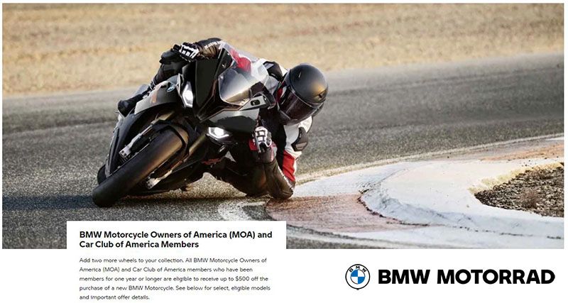  BMW - BMW Motorcycle Owners of America (MOA) and Car Club of America (CCA) Members Up to $500 Off