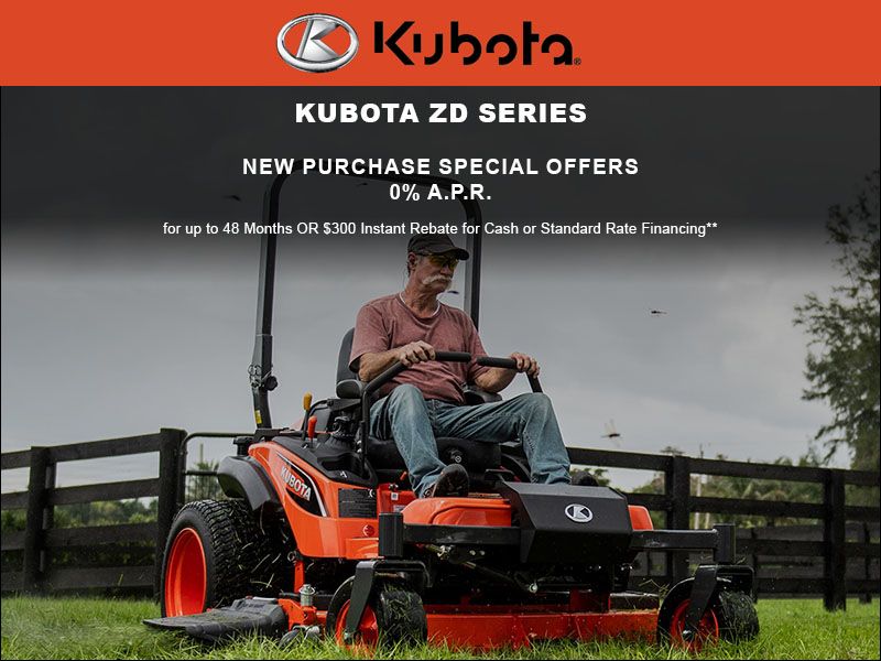 Kubota - $0 Down, 0% A.P.R. for up to 48 months on Your New ZD Series Mower