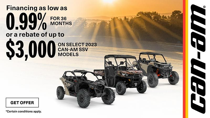 Can-Am - Financing as low as 0.99% for 36-months or up to $3,000 rebate on select 2023 Can-Am SSV models