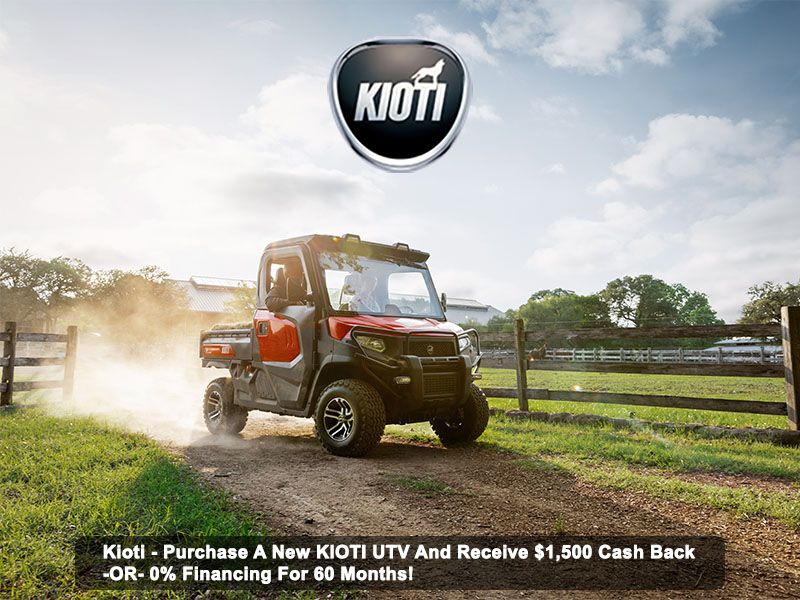 Kioti - Purchase A New KIOTI UTV And Receive $1,500 Cash Back -OR- 0% Financing For 60 Months!