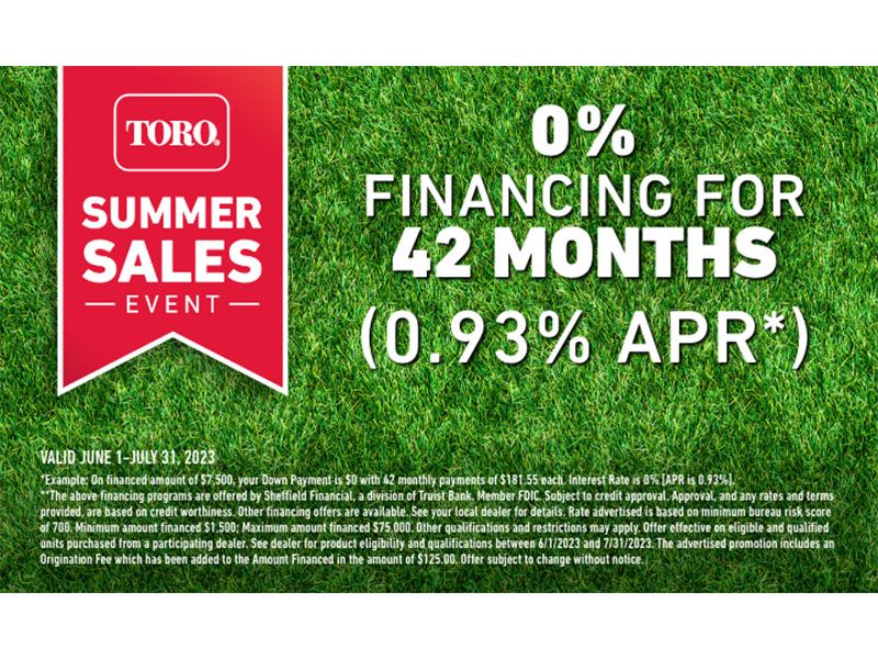 Toro - Summer Sales Event 0% Financing for 42 Months (0.93% APR*)